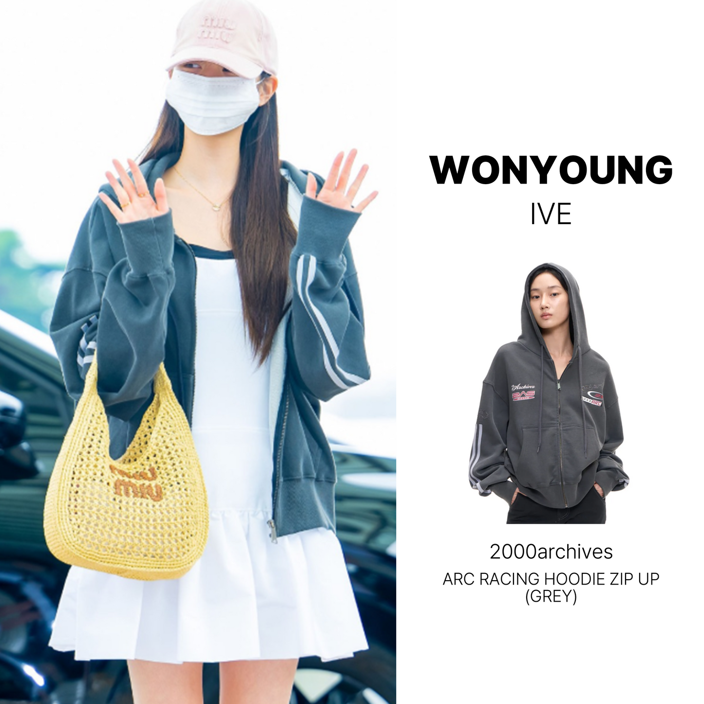 2000archives - ARC Racing Hoodie Zip Up_Grey (JANG WONYOUNG Wear)