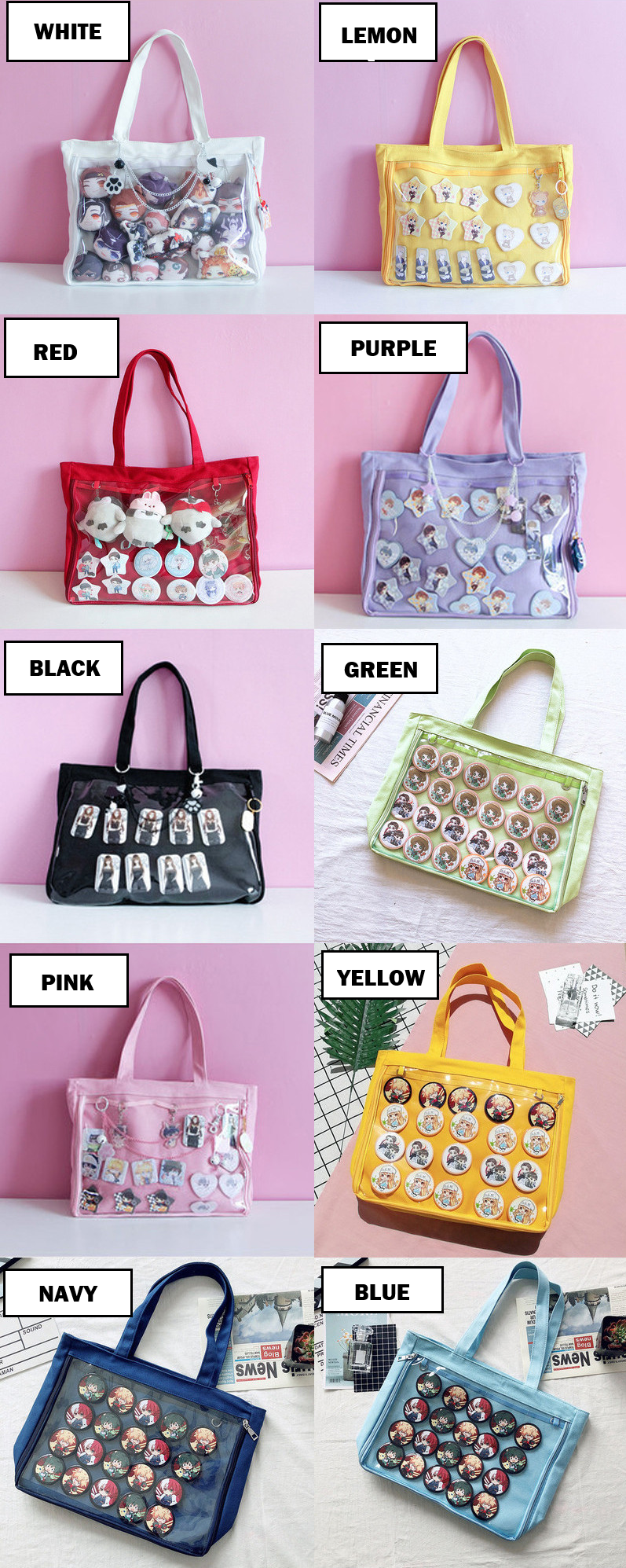 Basic Shoulder Bag - Ita Crossbody Bag, Pin Display Bag, Itabag, Window Bag, Anime Cosplay Purse