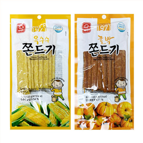 Korean Grilled Chewy Snack (Jjondigi) – Pumpkin Flavor 120g / Corn Flavor 120g
