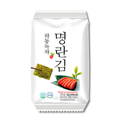 Korean Seasoned Seaweed Snack 24 Packs – Green Tea Laver with Pollock Roe Flavor