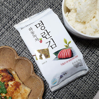 Korean Seasoned Seaweed Snack 24 Packs – Green Tea Laver with Pollock Roe Flavor
