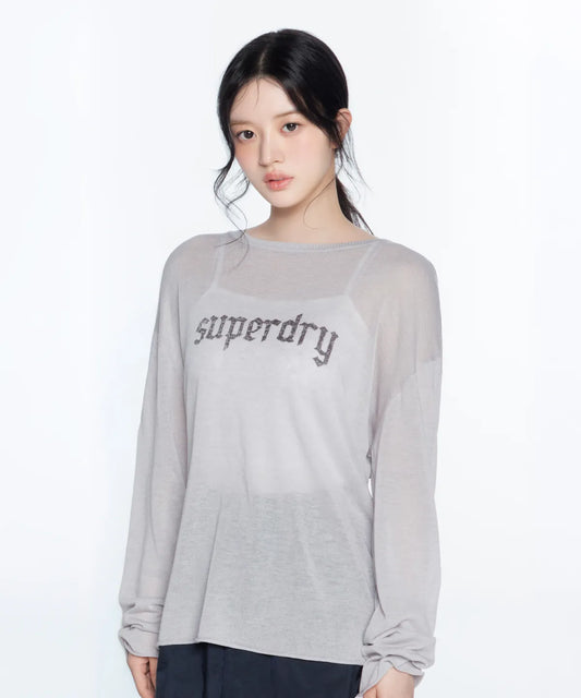 Superdry Women’s Linen Knit Long Sleeve Top – Cool Grey (ILLIT Wear)