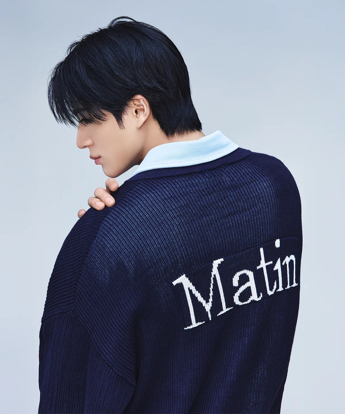Matin Kim - Back Logo Jacquard Mesh Knit Zip Up in Navy (JENO Wear)