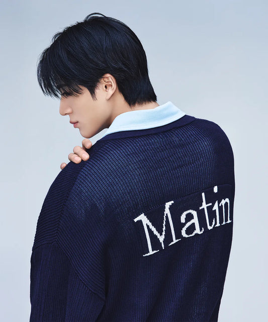 Matin Kim - Back Logo Jacquard Mesh Knit Zip Up in Navy (JENO Wear)