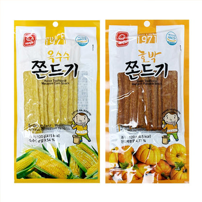 Korean Grilled Chewy Snack (Jjondigi) – Pumpkin Flavor 120g / Corn Flavor 120g