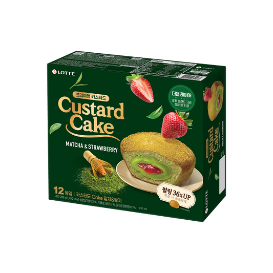 Lotte Custard Cake Matcha & Strawberry 12 Packs (288g) – Korean Soft Cream Cake