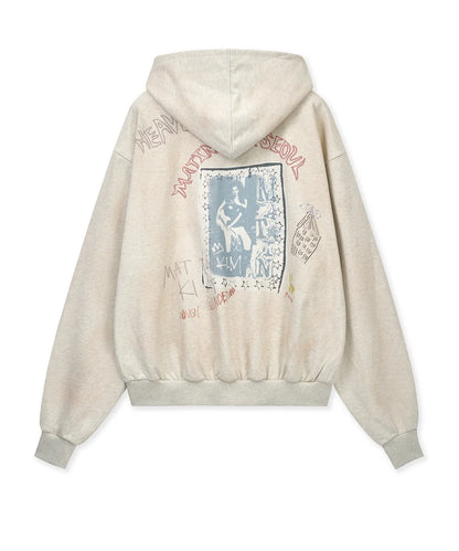 Matin Kim - Vintage Washed Graffiti Hoody Zip Up in Beige (NINGNING Wear)