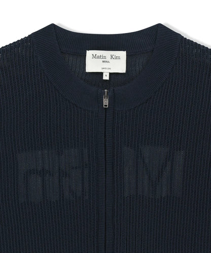 Matin Kim - Back Logo Jacquard Mesh Knit Zip Up in Navy (JENO Wear)