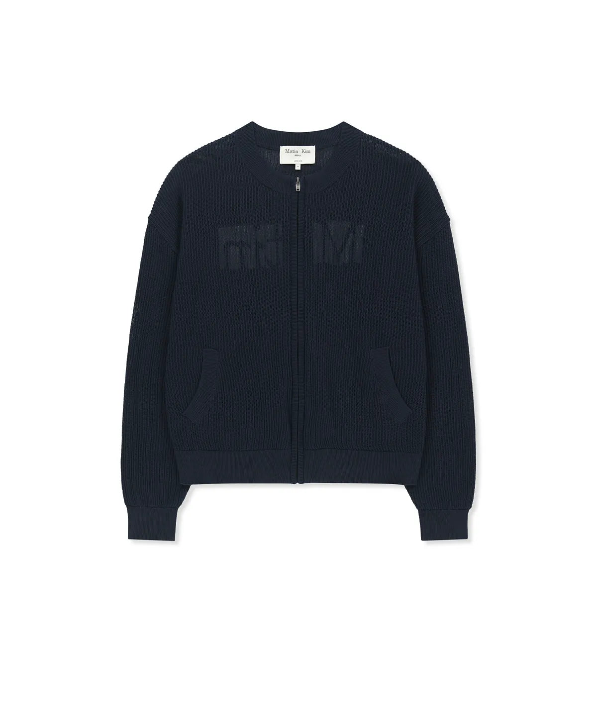 Matin Kim - Back Logo Jacquard Mesh Knit Zip Up in Navy (JENO Wear)