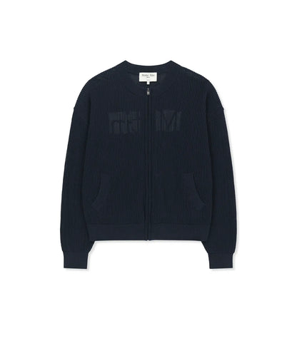Matin Kim - Back Logo Jacquard Mesh Knit Zip Up in Navy (JENO Wear)