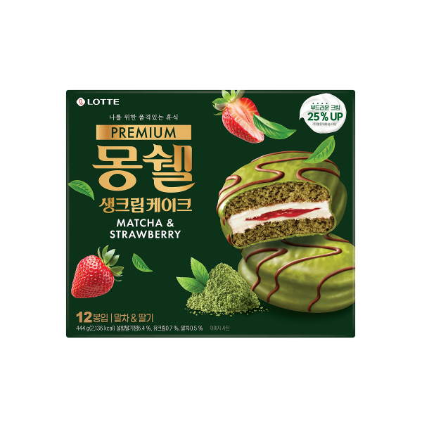 Lotte Premium Moncher Matcha & Strawberry Cake 444g – Korean Chocolate Cream Cake