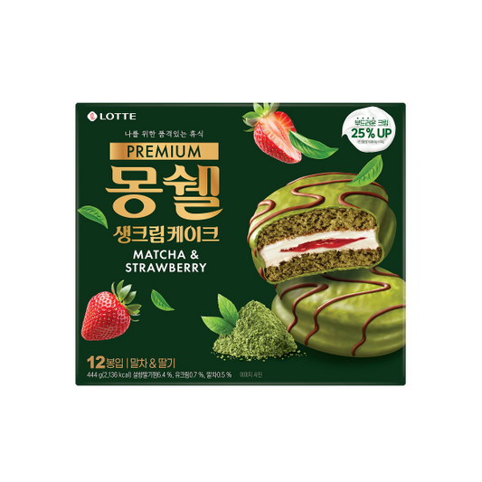 Lotte Premium Moncher Matcha & Strawberry Cake 444g – Korean Chocolate Cream Cake