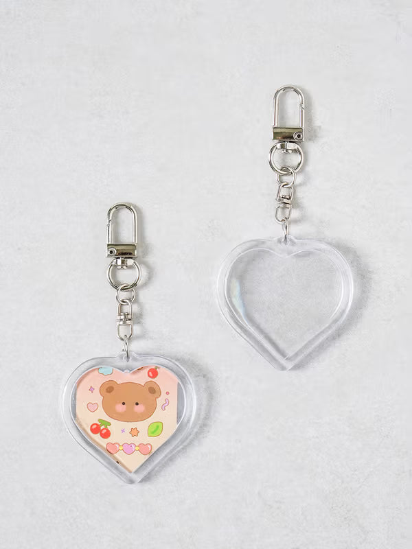 Polku Transparent Mini Photo Keyring 2-Pack Heart [DAISO]