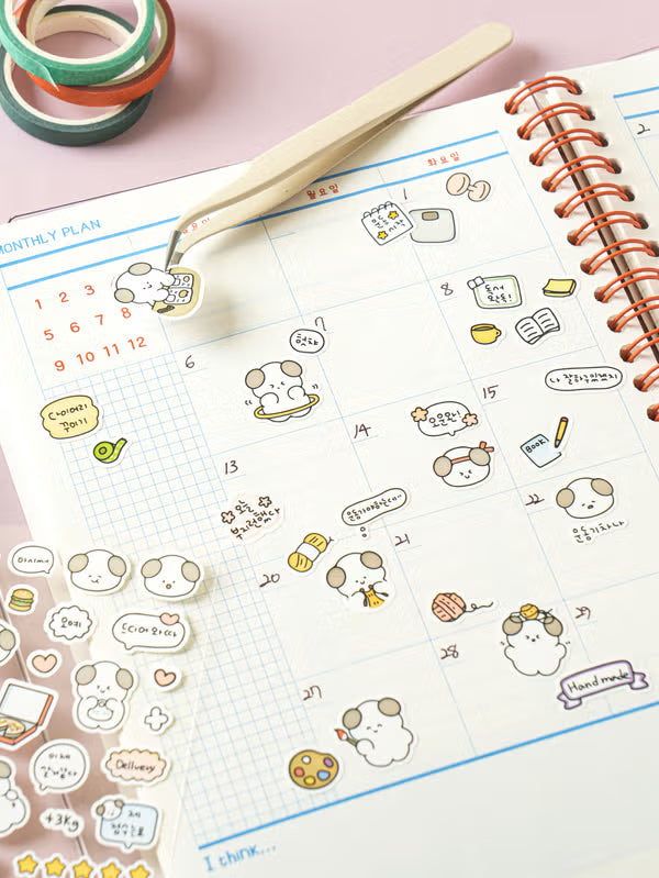 Round Puppy Stickers Deco (4 sheets) [DAISO]